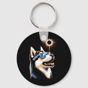 Art Solar Eclipse Husky Hond Dragen Eclips Bril Sleutelhanger