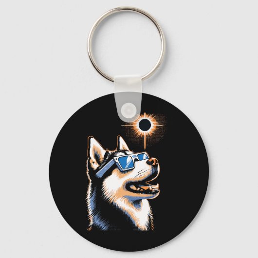 Art Solar Eclipse Husky Hond Dragen Eclips Bril Sleutelhanger (Voorkant)
