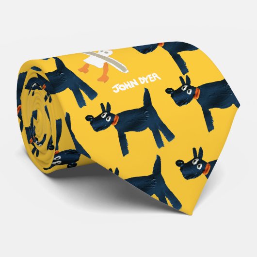 Art Stropdas: Scotty Dog en Seagull Yellow Stropda Stropdas (Opgerold)