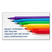 Art Teacher Rainbow Markers Artist Drawing Studio Magnetisch Visitekaartje (Voorkant)