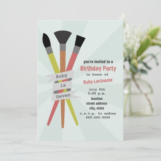 Art Thema Verjaardagsfeestuitnodiging Kaart (Staand voorkant)