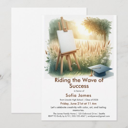 Art Theme Graduation Party Invitation Kaart (Voorkant / Achterkant)