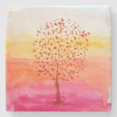 Art Tree Sunset Waterverf Hand geschilderd Stenen Onderzetter (Voorkant)