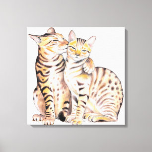 Art. van de Waterverf van twee het Leuke Katten Canvas Afdruk