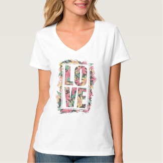 art with the phrase love flowers t-shirt