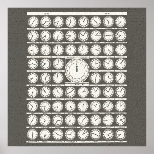  Art World Clocks tijdzones - posters aan wanden (Voorkant)