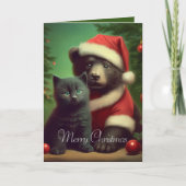 Artan & Pip | Whimsical Beer en Kitten Kerstmis Feestdagen Kaart (Voorkant)