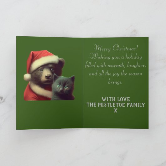 Artan & Pip | Whimsical Beer en Kitten Kerstmis Feestdagen Kaart (Binnen)