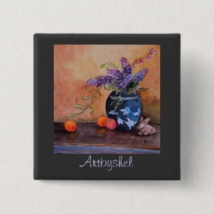 Artbyshel lilacs en bunnies vierkante button 5,1 cm