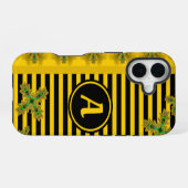 Artdeco bloemen in retro stijl met monogram iPhone 16 hoesje (Achterkant horizontaal)