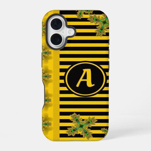 Artdeco bloemen in retro stijl met monogram iPhone 16 hoesje (Achterkant)