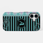 Artdeco bloemen in retro stijl met monogram iPhone 16 hoesje (Achterkant horizontaal)