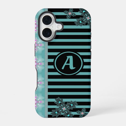 Artdeco bloemen in retro stijl met monogram iPhone 16 hoesje (Achterkant)