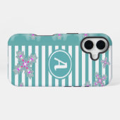 Artdeco bloemen in retro stijl met monogram iPhone 16 hoesje (Achterkant horizontaal)