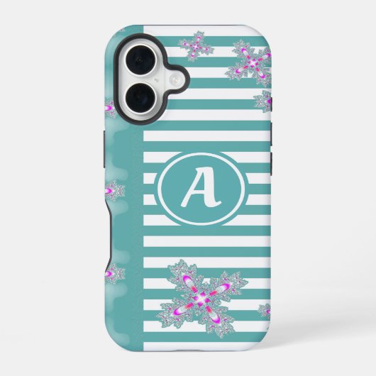Artdeco bloemen in retro stijl met monogram iPhone 16 hoesje (Achterkant)