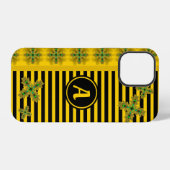 Artdeco bloemen in retro stijl met monogram iPhone hoesje (Achterkant horizontaal)