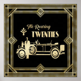 ArtDeco De roaring Twenties Black Gold Gatsby-auto Poster
