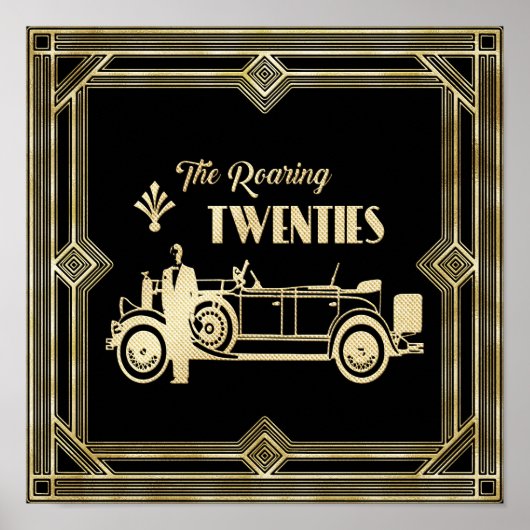 ArtDeco De roaring Twenties Black Gold Gatsby-auto Poster (Voorkant)
