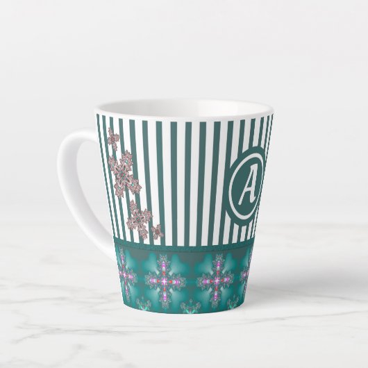Artdeco Flowers in Retro Style with monogram Latte Mok (Linkerhoek)
