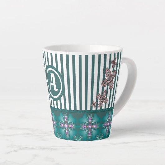 Artdeco Flowers in Retro Style with monogram Latte Mok (Rechterhoek)