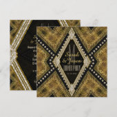 ArtDeco Goud+Zwart Lederen Uitnodiging voor Dinner (Voorkant / Achterkant)