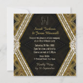 ArtDeco Goud+Zwart Lederen Uitnodiging voor Dinner (Achterkant)