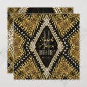 ArtDeco Goud+Zwart Lederen Uitnodiging voor Etenpa (Voorkant / Achterkant)