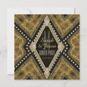 ArtDeco Goud+Zwart Leren Uitnodiging voor Eetfeest