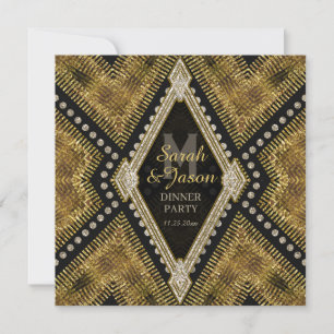 ArtDeco Goud+Zwart Leren Uitnodiging voor Eetfeest