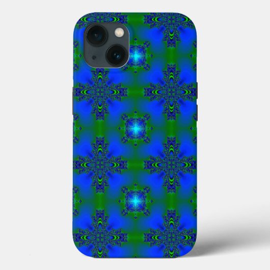 Artdeco in Retro Style grün blau und sterne Case-Mate iPhone Case (Achterkant)