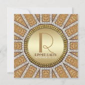 ArtDeco Zon Gouden Glitter Uitnodiging Eetfeestje (Voorkant)