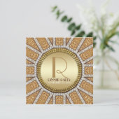 ArtDeco Zon Gouden Glitter Uitnodiging voor Eetfee (Staand voorkant)