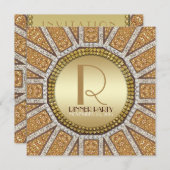ArtDeco Zon Gouden Glitters Uitnodiging Voor Eetfe (Voorkant / Achterkant)
