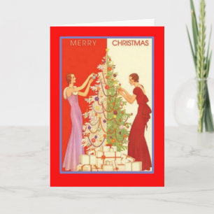 ArtDecoDamesKerstmis-GreetingCard Feestdagen Kaart