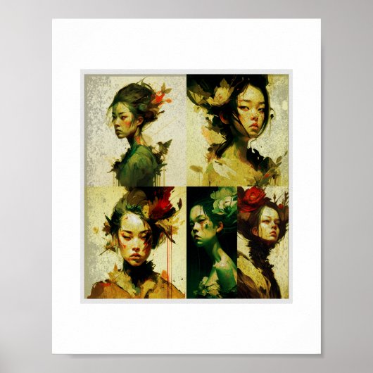 Arte floral digital y estética oscura. poster (Voorkant)