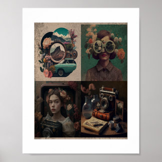 Arte floral retro surrealista. Estética vintage. Poster