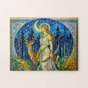 Artemis met hert en boog in een sterrenrijke bosna legpuzzel