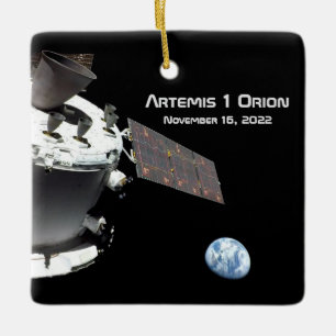 Artemis Orion Spacecraft Blue Marmer Keramisch Ornament