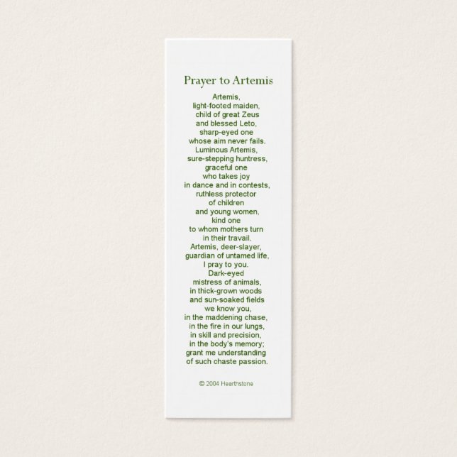 Artemis Prayer Kaart (Voorkant)