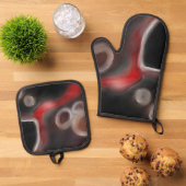 Arterieel Motief: Abstract Zwart, Wit & Rood Ovenwant & Pannenlap Set (Top down)