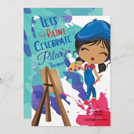 Artful Birthday Invitation Kaart (Voorkant / Achterkant)