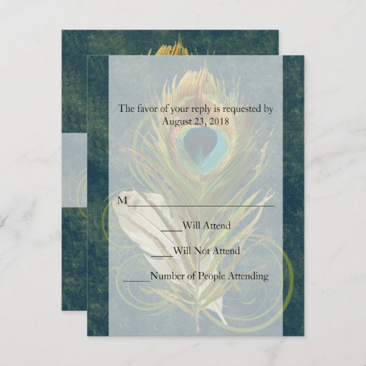Artful Detail Peacock Feather Bruiloft RSVP (Voorkant / Achterkant)