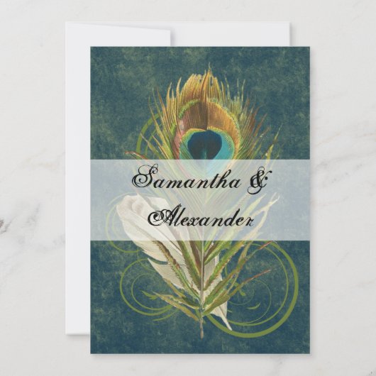 Artful Detail Peacock Feather Bruiloft Uitnodiging (Achterkant)