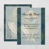 Artful Detail Peacock Feather Save the Date Aankondigingskaart (Voorkant / Achterkant)