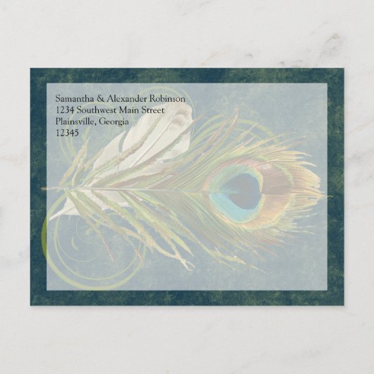 Artful Detail Peacock Feather Save the Date Aankondigingskaart (Achterkant)