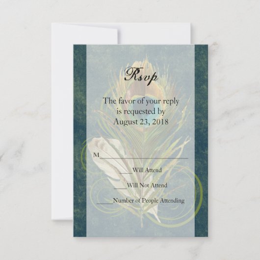 Artful Detail Peacock Feather Wedding Kleine RSVP (Voorkant)