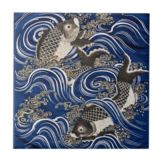 Artful Elegance -  Japanse karper in golven Tegeltje (Voorkant)
