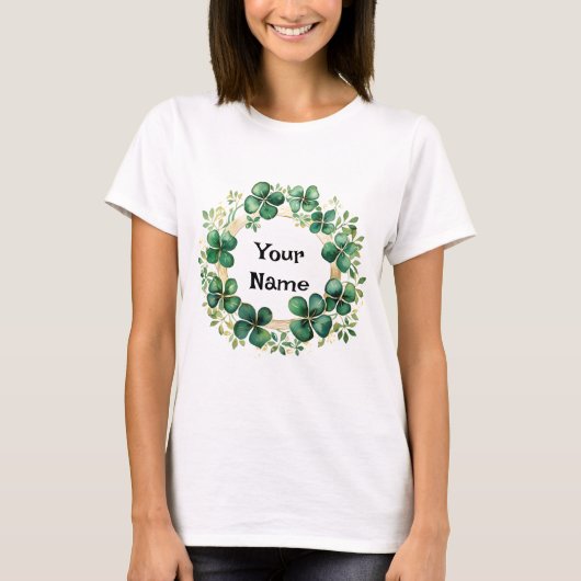 Artful Groene Waterverf Klaver Weath T-shirt (Voorkant)