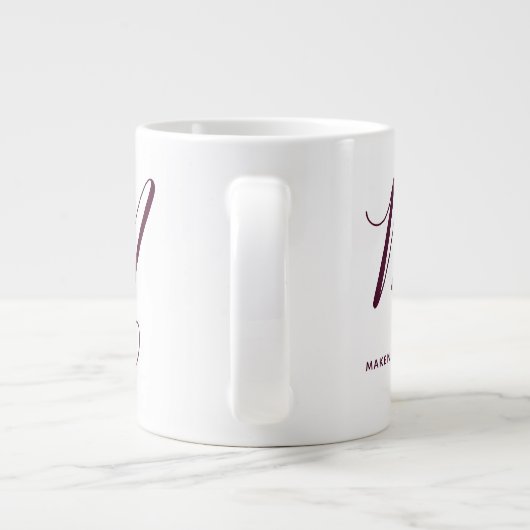 Artfull Monogrammed Burgundy Letter M White Grote Koffiekop (Achterkant)