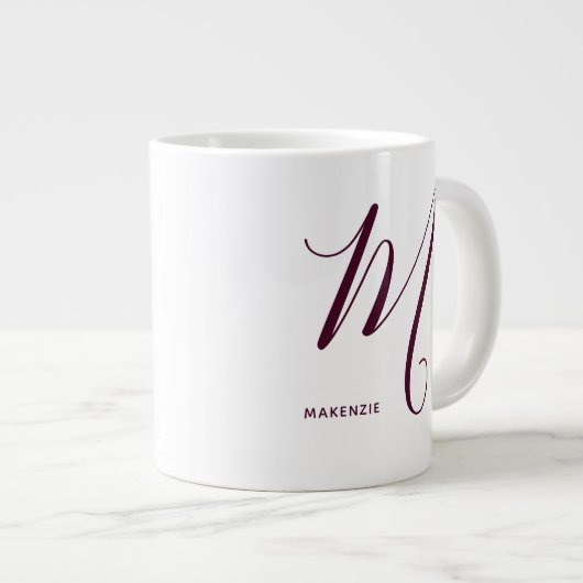 Artfull Monogrammed Burgundy Letter M White Grote Koffiekop (Voorkant rechts)